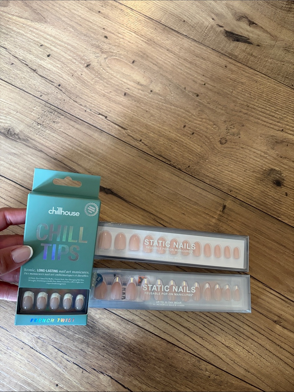 Chill House & Static Nail French Twist Nude Peach Press-On Nail Trio